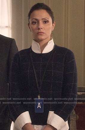Emily's windowpane check sweater on Designated Survivor