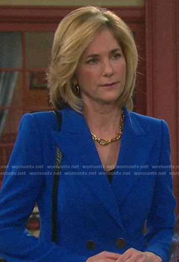 Eve's blue double-breasted blazer on Days of our Lives