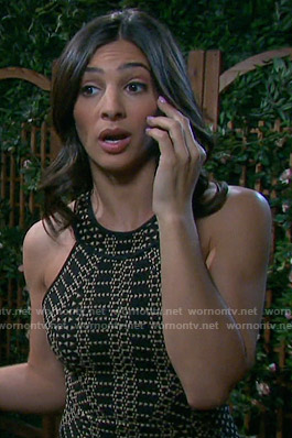Gabi's black geometric halter dress on Days of our Lives