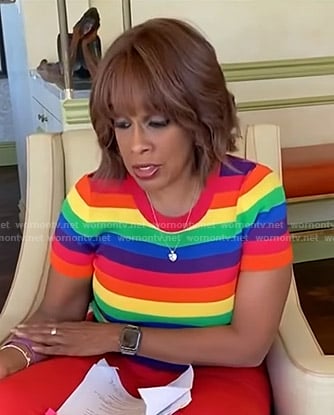 Gayle's rainbow striped tee on CBS This Morning