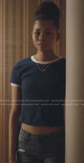 Gia's blue ringer tee on Euphoria