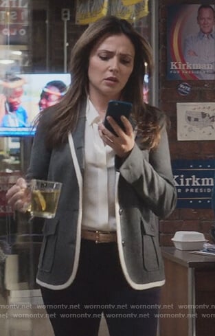 Emily's gray contrast trim blazer on Designated Survivor