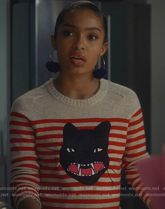 Zoey's striped cat sweater on Grown-ish