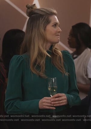 Sutton's green puff sleeve blouse on The Bold Type