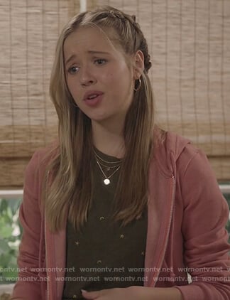 Sam's green embellished tee on Life in Pieces