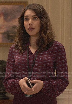 Isabel's burgundy printed blouse on Designated Survivor