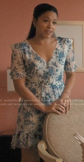 Jane's blue and white floral dress on Jane the Virgin