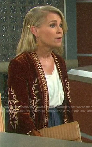 Jennifer's orange velvet embroidered jacket on Days of our Lives