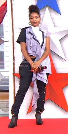 Keke's asymmetric top and grommet pants on GMA Strahan And Sara