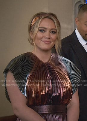 Kelsey's metallic pleated gown on Younger