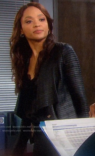 Lani's black pleated leather jacket on Days of our Lives