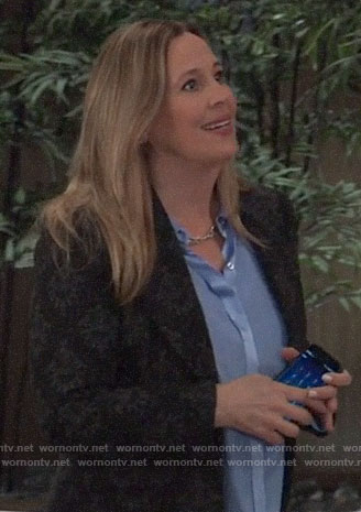 Laura's blue button down blouse and black blazer on General Hospital
