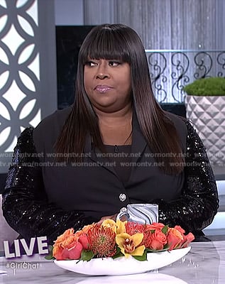 Loni's sequin sleeve peplum jacket on The Real