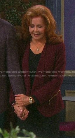 Maggie's burgundy zip-pocket blazer on Days of our Lives