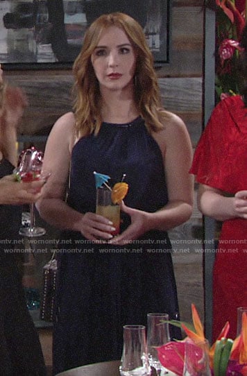 Mariah's navy dress at Lola's bridal shower on The Young and the Restless