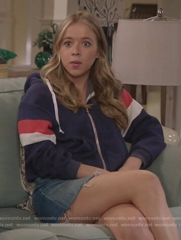 Sam's blue striped sleeve hoodie on Life in Pieces