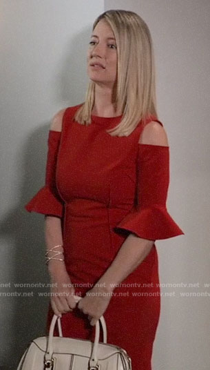 Nina's red cold-shoulder dress on General Hospital