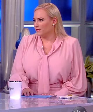 Meghan's pink tie neck blouse and pants on The View