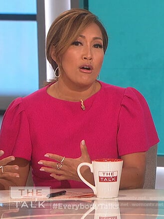 Carrie's pink flutter sleeve dress on The Talk
