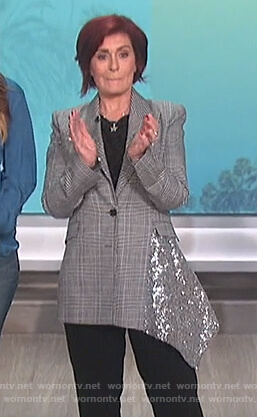 Sharon's plaid sequin panel blazer on The Talk