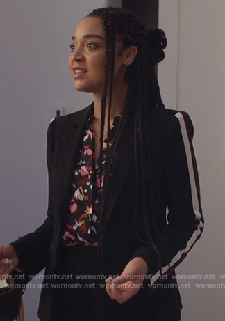 Kat's print blouse and blazer on The Bold Type
