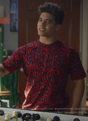 Vivek's red leopard tee on Grown-ish