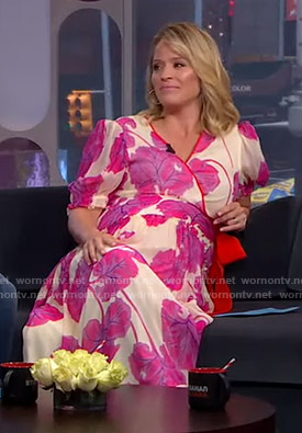 Sara's white and pink floral wrap dress on GMA Strahan And Sara