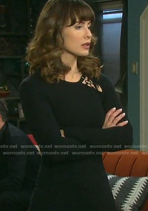 Sarah's black ring detail dress on Days of our Lives