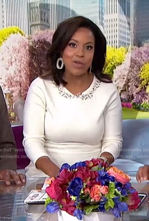 Sheinelle's white lace inset dress on Today