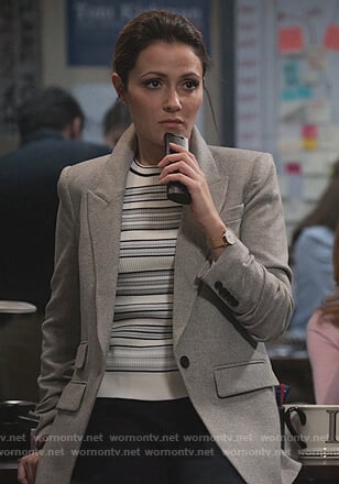 Emily's white striped sweater and blazer on Designated Survivor