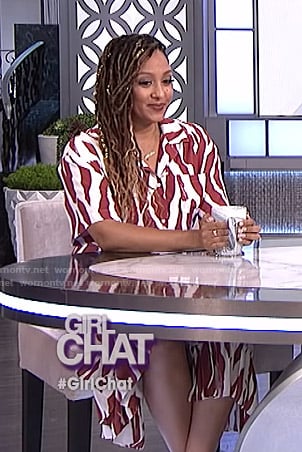 Tamera's red and white zebra print shirt and skirt on The Real