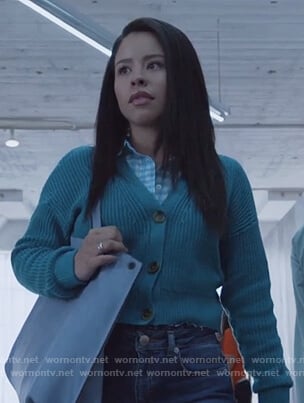 Mariana's teal cropped cardigan on Good Trouble