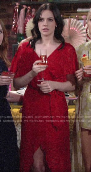 Tessa's red dress at Lola's bridal shower on The Young and the Restless