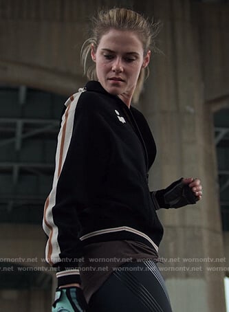 Trish's black striped track jacket on Jessica Jones