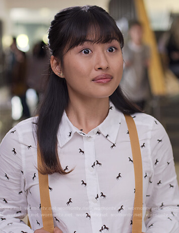 Rachell's white horse print blouse on Trinkets
