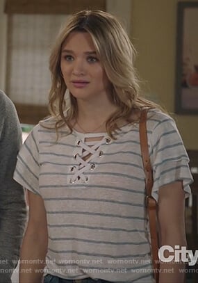 Clementine's striped lace-up tee on Life in Pieces