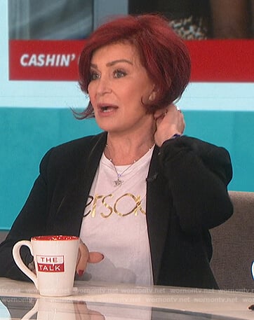 Sharon's Versace logo tee on The Talk