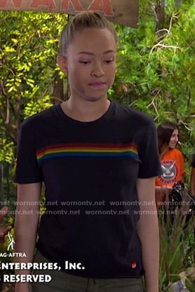 Ava's grey rainbow print tee on Bunkd