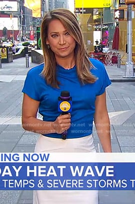 Ginger's blue top and white skirt on Good Morning America