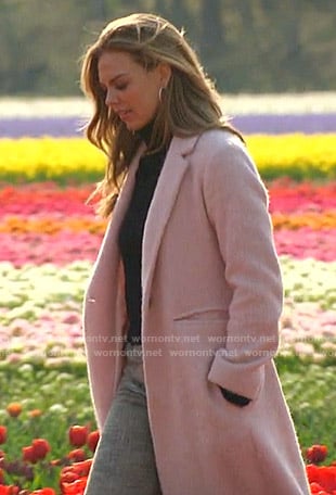 Hannah's pink coat and grey pants on The Bachelorette