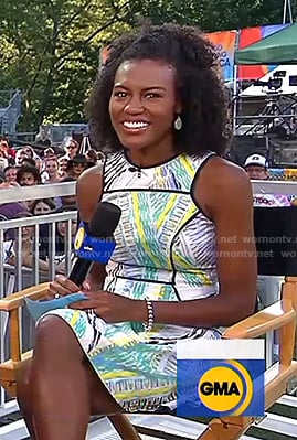 Janai's printed dress with black piping on Good Morning America