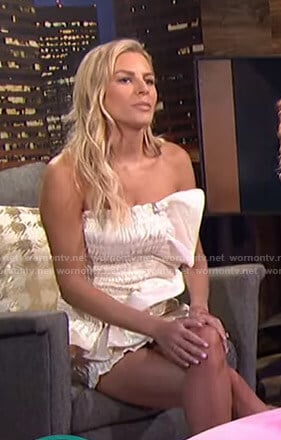 Morgan's white ruched strapless dress on E! News Nightly Pop