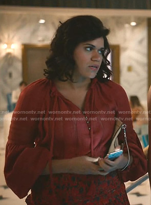 Yoli's red tie neck blouse on Grand Hotel