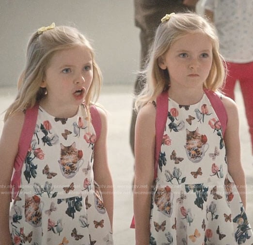 Anna and Ellie's cat print dress on Jane the Virgin