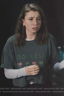 Sammi's black printed tee on Light as a Feather