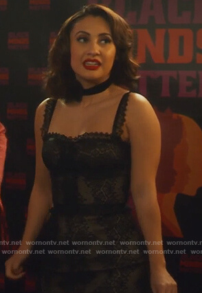 Ana's black lace mini dress on Grown-ish