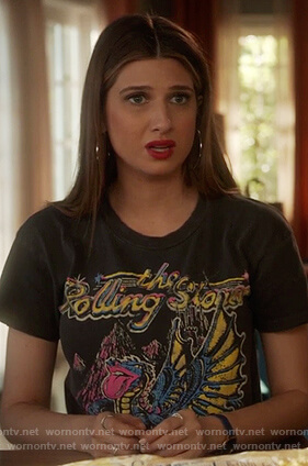 Nomi's black Rolling Stones print tee on Grown-ish