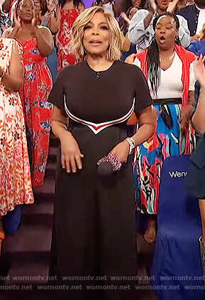 Wendy's black stripe midi dress on The Wendy Williams Show