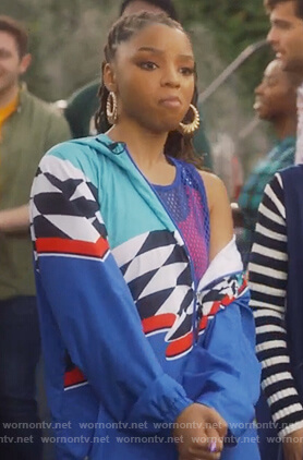 Jazlyn's colorblock windbreaker jacket on Grown-ish