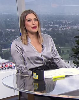 Carissa's grey wrap blouse on E! News Daily Pop